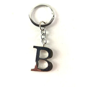 B Initial Metal Keychain 3 1/2" Long Silver Color